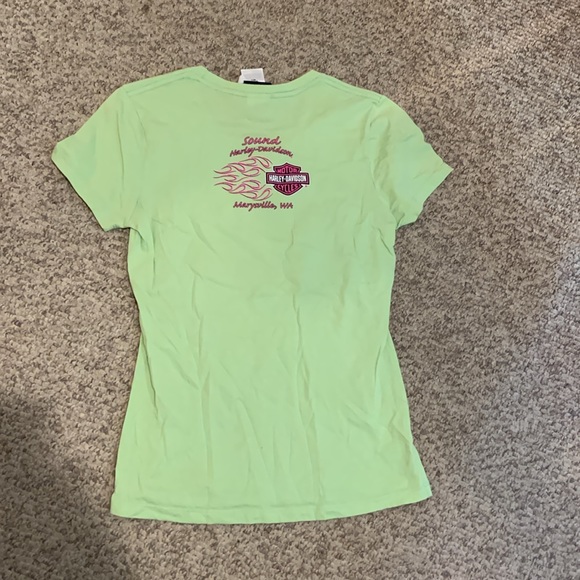 Vtg Harley Davidson mint green pink writing sexy tee shirt sz XS - Picture 4 of 4